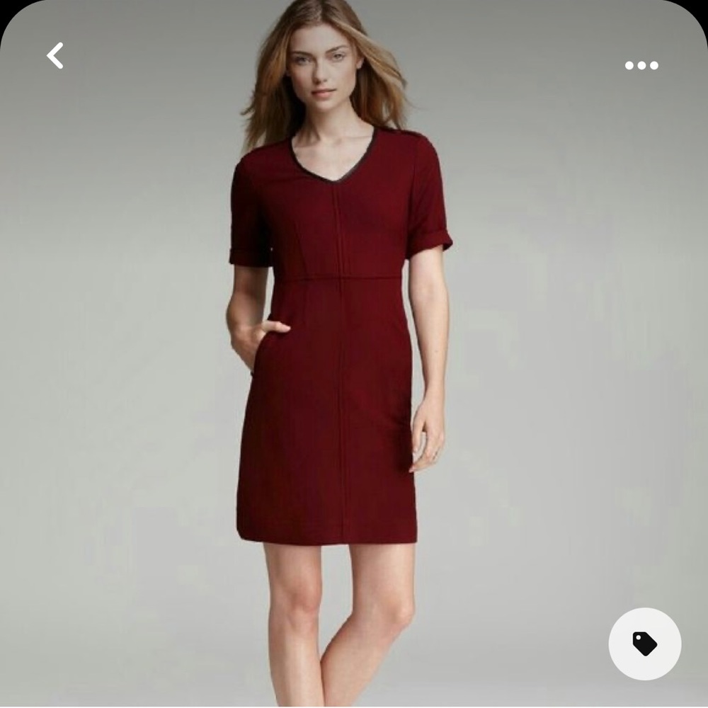 BURBERRY BRIT Short Sleeve Leather Trim Mini Dress Red Size 4
